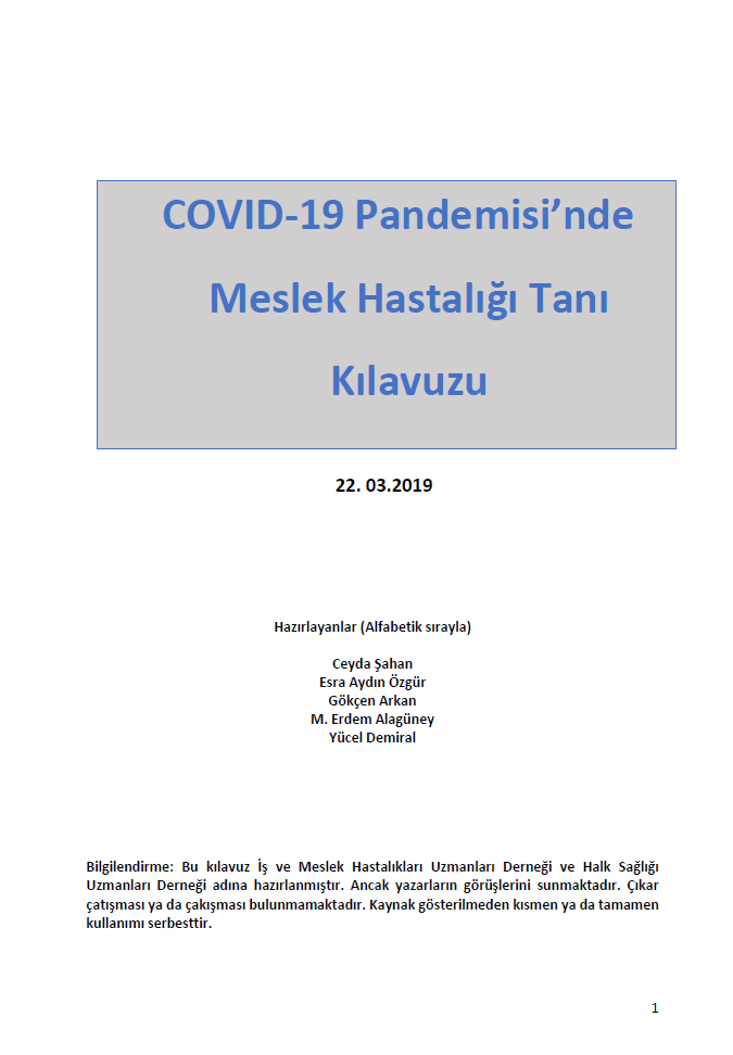 COVID-19 Pandemisi'nde Meslek Hastalığı Tanı Kılavuzu